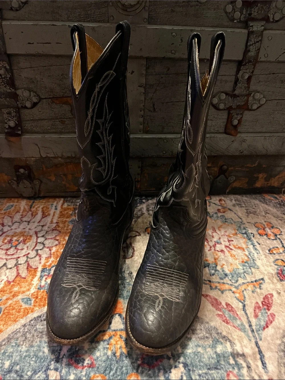 Vintage Tony Lama Black Pull-Tab Cowboy Boots Men’s Size 9.5